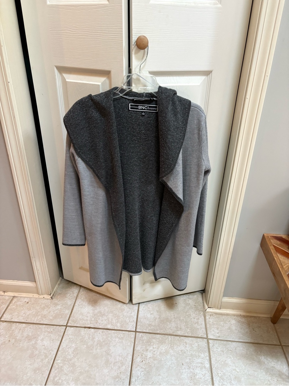 blanc noir Two-Tone Gray Reversible Hooded Cardigan
